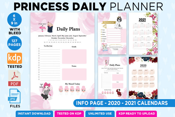 KDP 6x9 Princess Daily Planner Organizer: A Complete Interior Solution for Creators and Planners