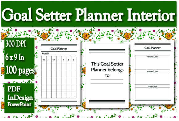 KDP Goal Setter Planner Interior: Editable 6x9 Template