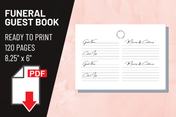 KDP Interior Funeral Guest Book: 8.25x6 Ready File